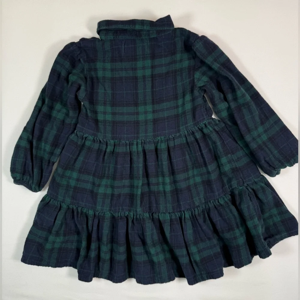 OLD NAVY Girls Plaid Flannel Tiered‎ Dress 4T Green Navy Blackwatch Preppy Fall
